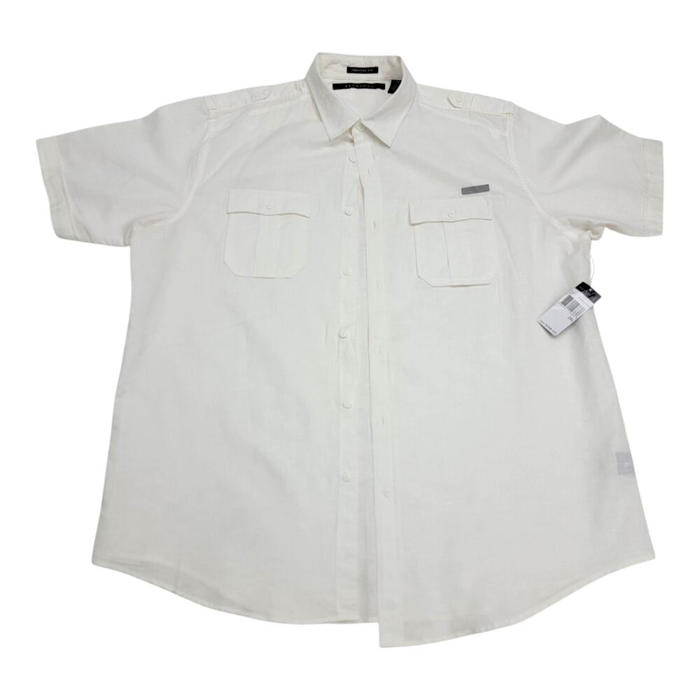 NWT Sean John Mens XXL Linen Blend Shirt White Short Sleeve Button Up READ